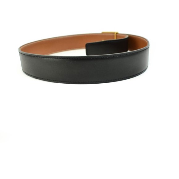 HERMES: Black/Brown, Leather & Gold "H" Buckle Belt fits 25" to 28" (wb) - Picture 5 of 11
